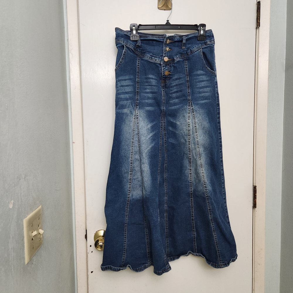 Denim Maxi Skirt with Button Details